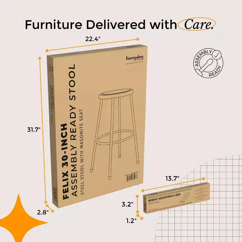 Sgabello in acciaio Hampden Furnishings, collezione Felix, 32-39"