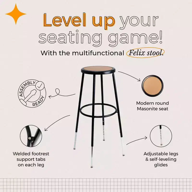 Hampden Furnishings 32-39" Felix Collection Steel Stool
