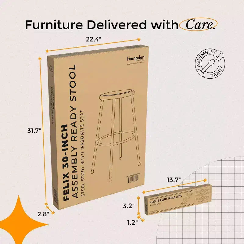 Sgabello in acciaio Hampden Furnishings, collezione Felix, 32-39"