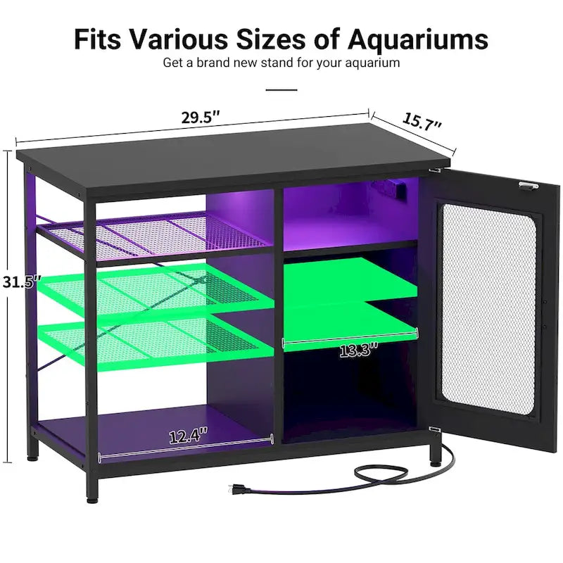 Supporto per acquario da 75-110 litri con prese di corrente e luce a LED