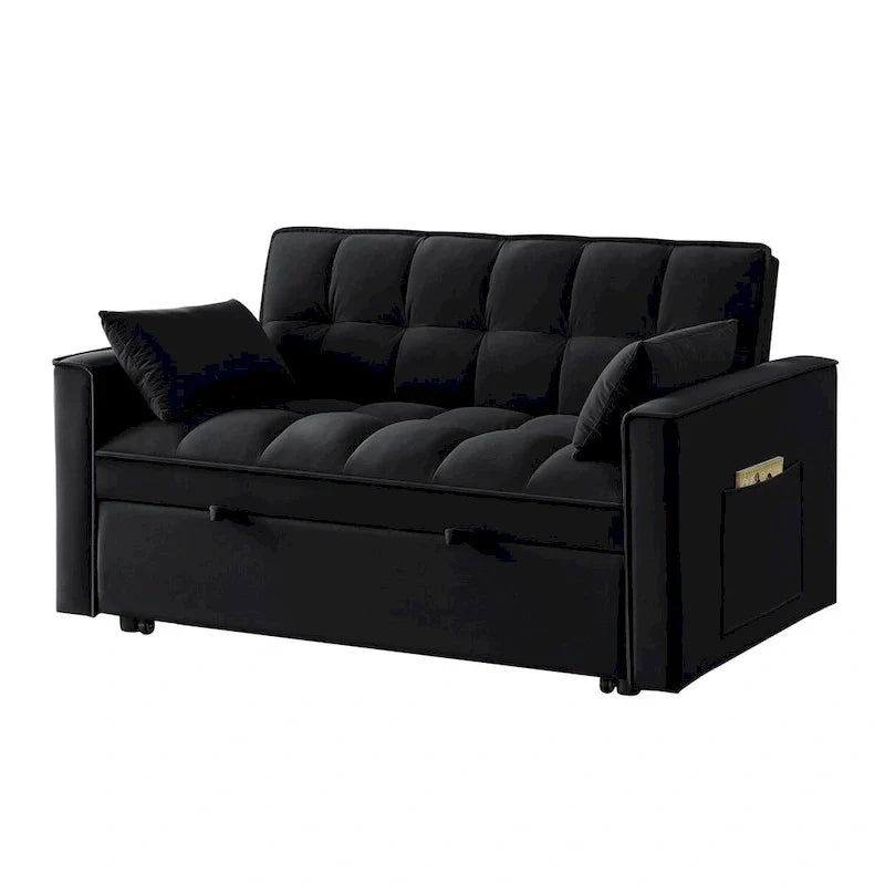Divano Letto Estraibile 4-in-1 - Divanetto in Velluto - Divano Letto Convertibile con Schienale Reclinabile, 2 Tasche Laterali