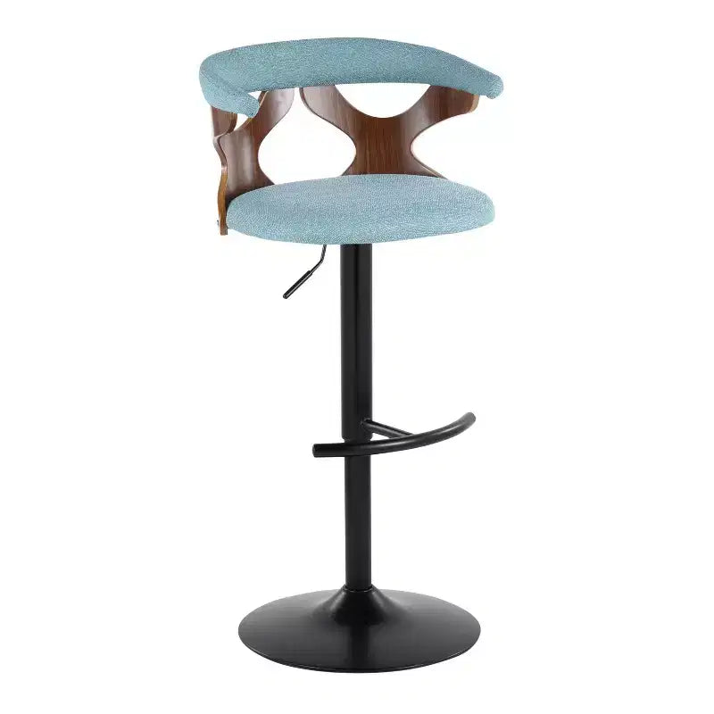 Set of 2 Gardenia Adjustable Barstools Black Metal/Walnut Fabric