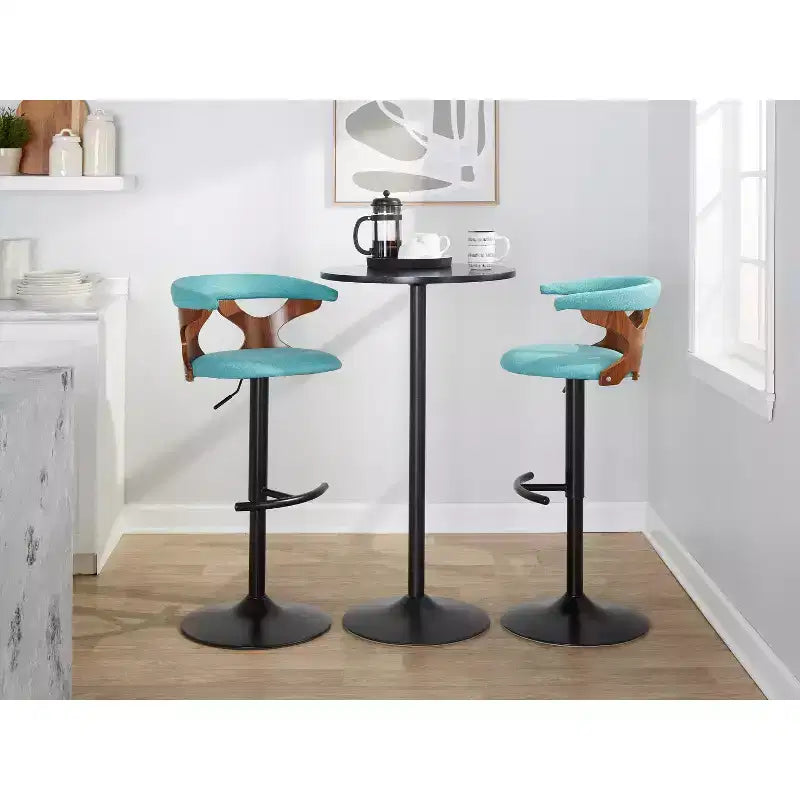 Set of 2 Gardenia Adjustable Barstools Black Metal/Walnut Fabric