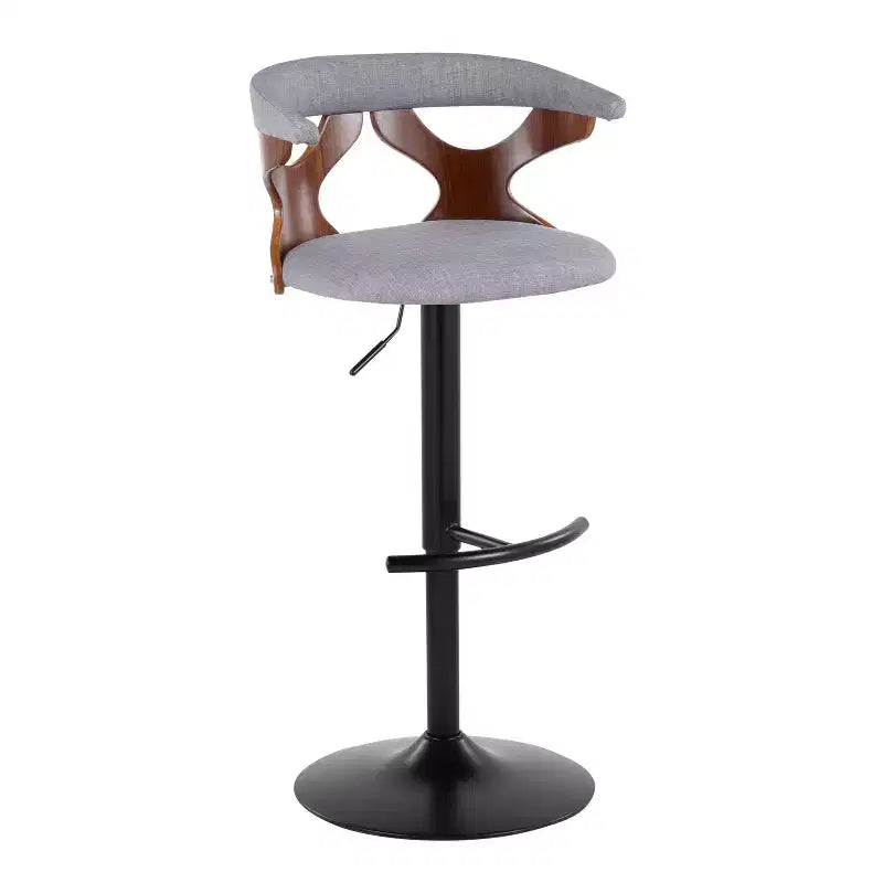 Set of 2 Gardenia Adjustable Barstools Black Metal/Walnut Fabric