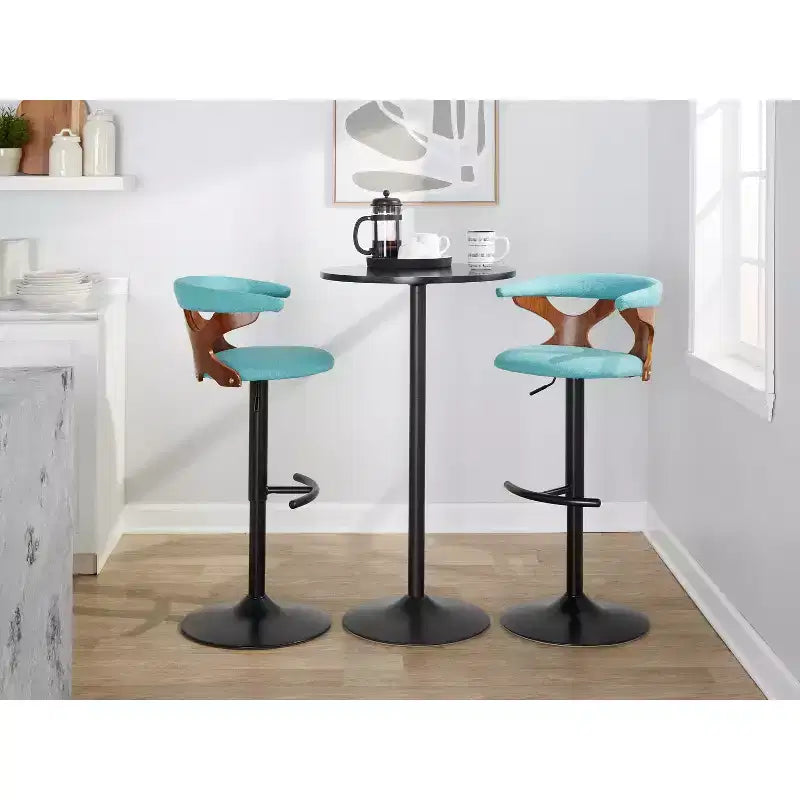 Set of 2 Gardenia Adjustable Barstools Black Metal/Walnut Fabric
