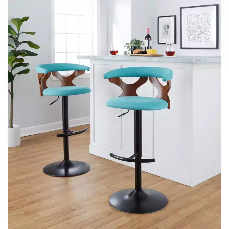Set of 2 Gardenia Adjustable Barstools Black Metal/Walnut Fabric