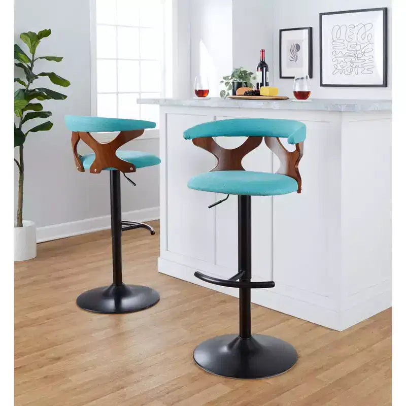Set of 2 Gardenia Adjustable Barstools Black Metal/Walnut Fabric