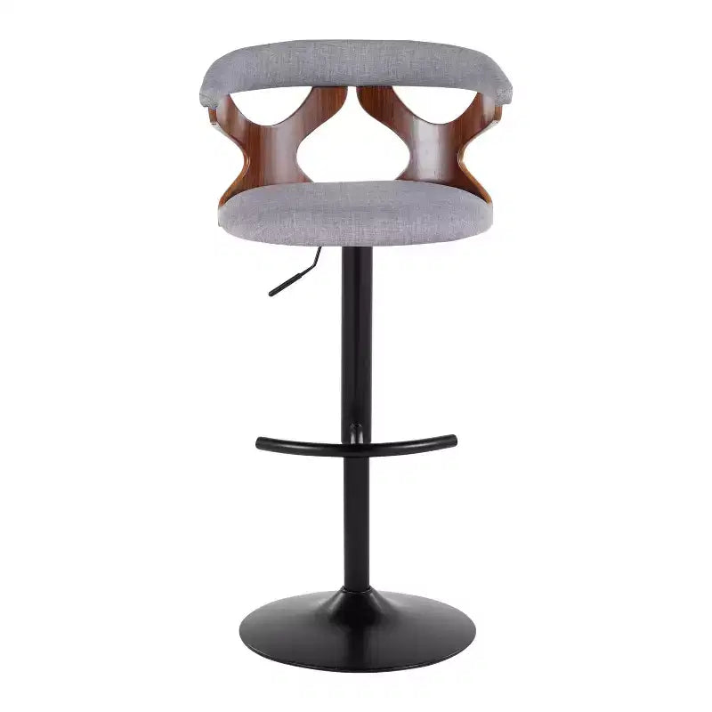 Set of 2 Gardenia Adjustable Barstools Black Metal/Walnut Fabric