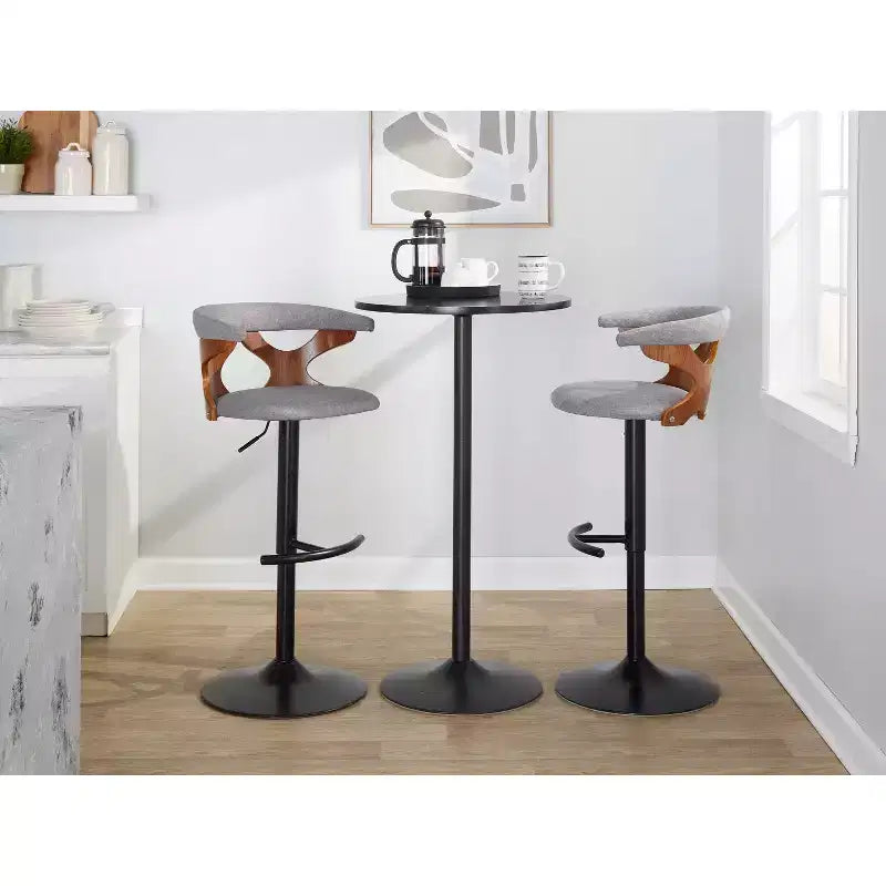 Set of 2 Gardenia Adjustable Barstools Black Metal/Walnut Fabric