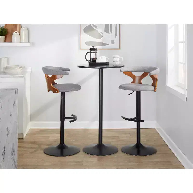 Set of 2 Gardenia Adjustable Barstools Black Metal/Walnut Fabric