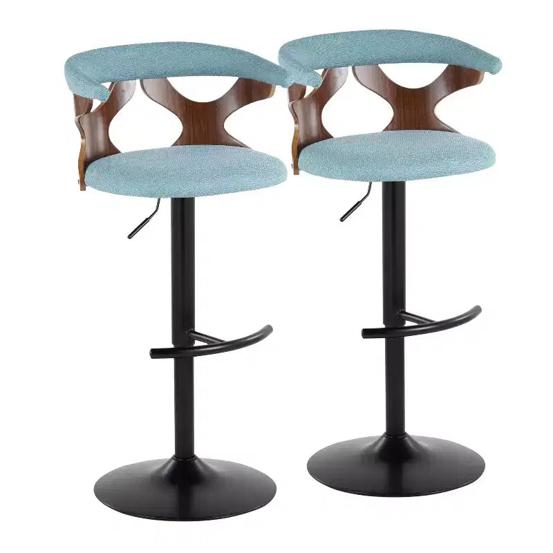 Set of 2 Gardenia Adjustable Barstools Black Metal/Walnut Fabric