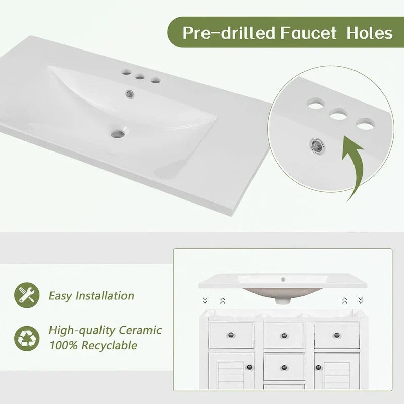 Mobile bagno con lavabo in ceramica, due ante e cinque cassetti
