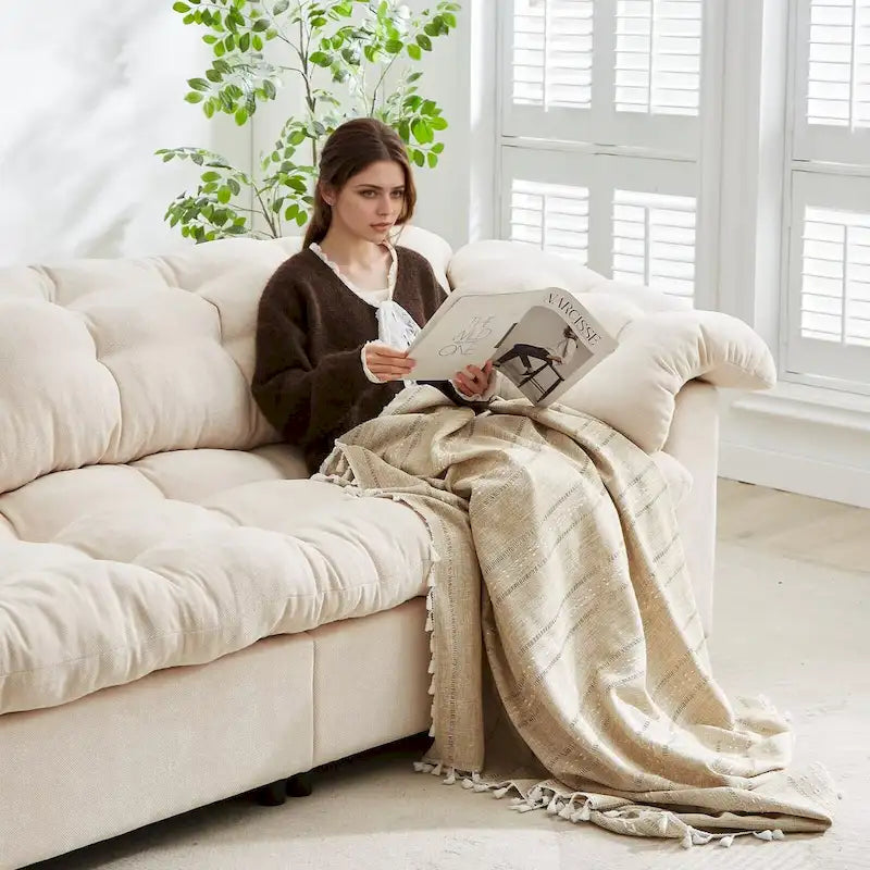 99.2  Divano profondo Chenille Comfort, Divano soffice effetto nuvola imbottito