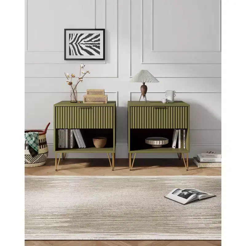 Manhattan Comfort Set of 2 Dumbo Nightstands with Drawer