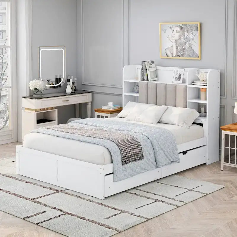Struttura letto con 4 cassetti contenitore portatili sotto il letto