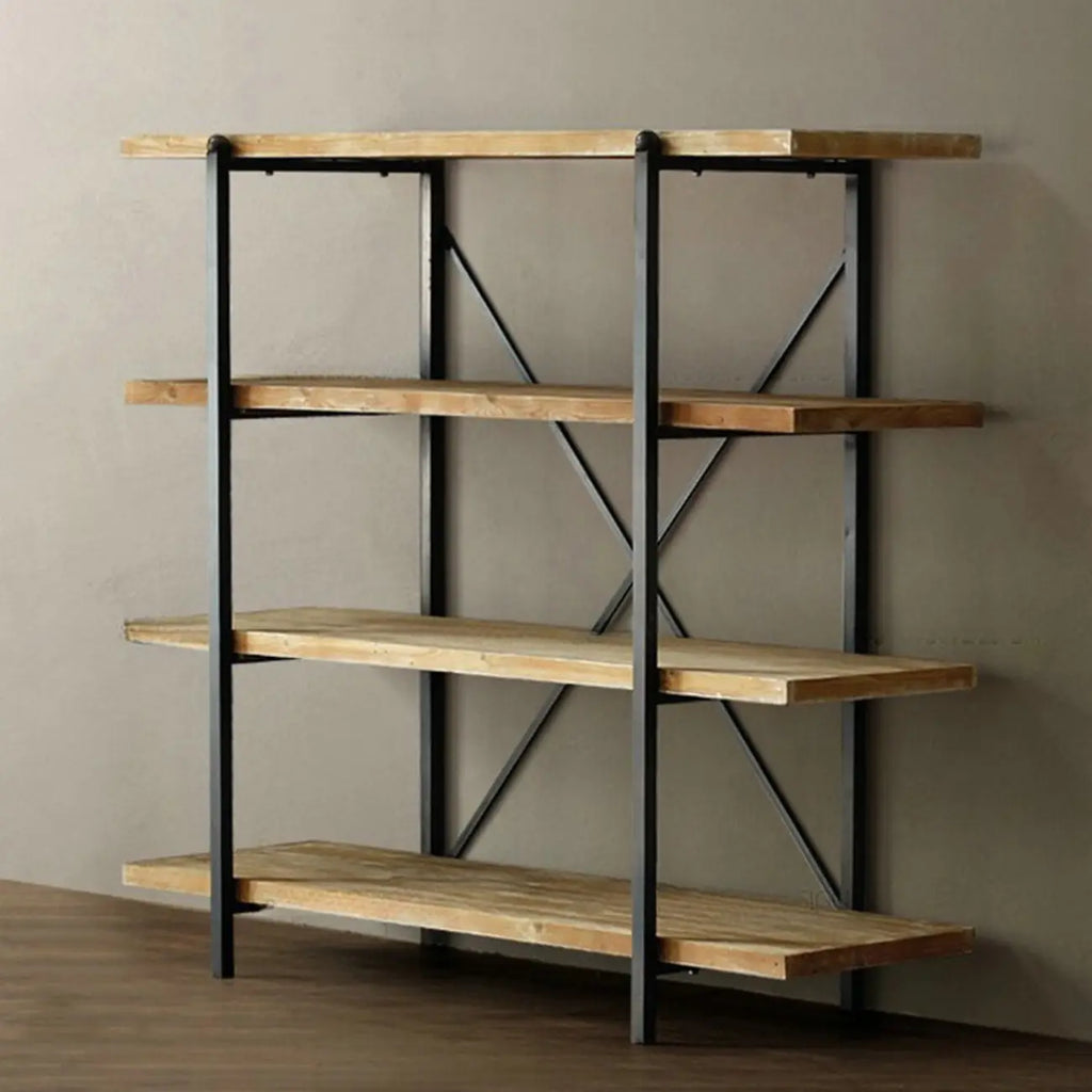 Libreria da parete industriale a 4 ripiani in legno e metallo