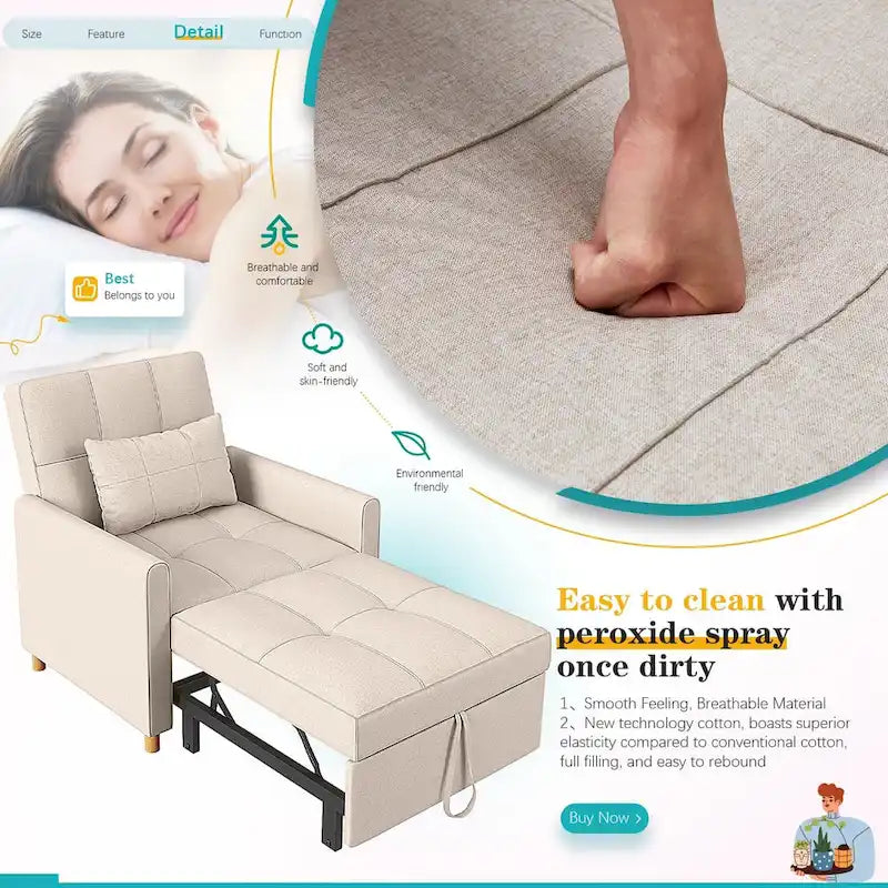 AECOJOY Poltrona Letto 3 in 1 con Cuscino e Schienale Convertibile