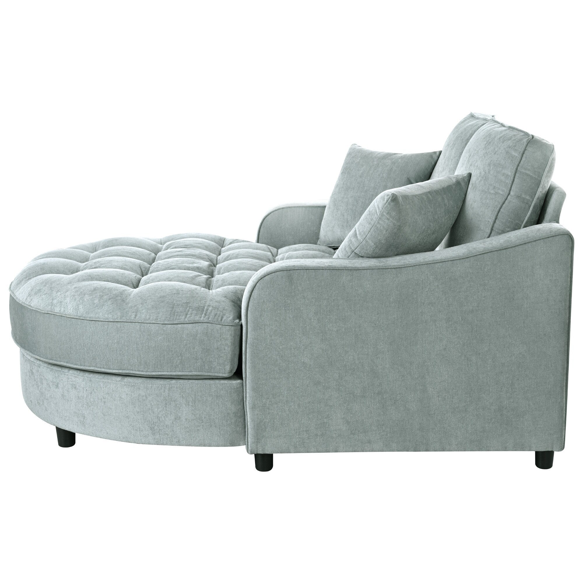 Divano Letto Chaise Longue in ciniglia, Divano Imbottito con Schienale Trapuntato e 2 Cuscini Rimovibili per Soggiorno