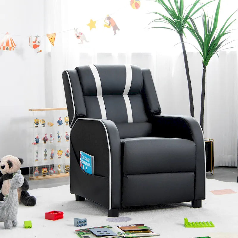 Poltrona Reclinabile Ergonomica Gymax per Bambini in Pelle con Poggiapiedi