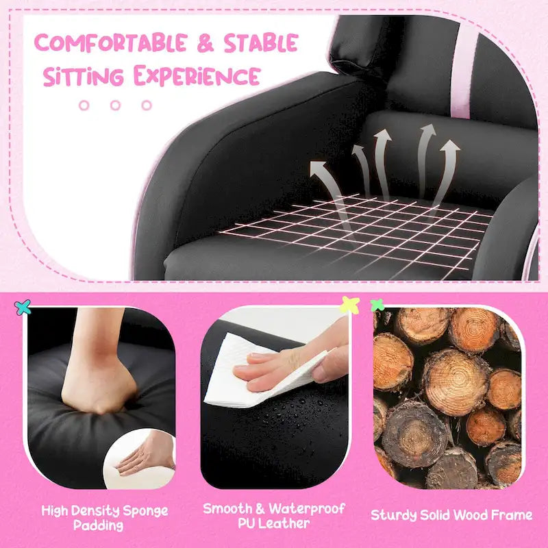 Poltrona Reclinabile Ergonomica Gymax per Bambini in Pelle con Poggiapiedi