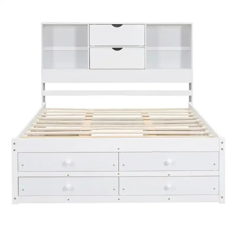 Letto a piattaforma King Size con testiera contenitore e 8 cassetti
