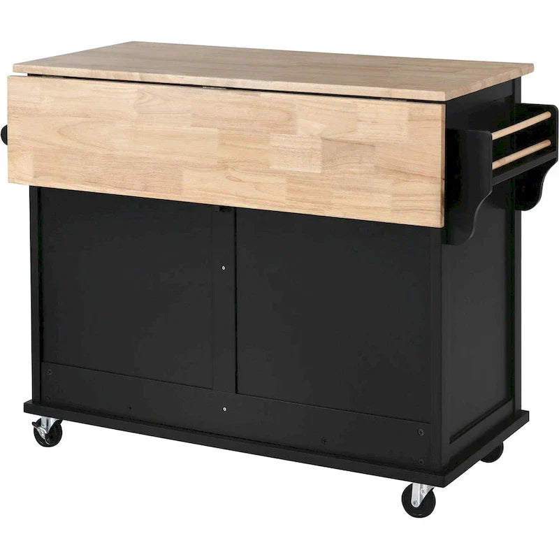 Carrello da cucina con piano d'appoggio ribaltabile in legno di gomma, porta scorrevole a scomparsa con altezza regolabile, isola da cucina su 4 ruote