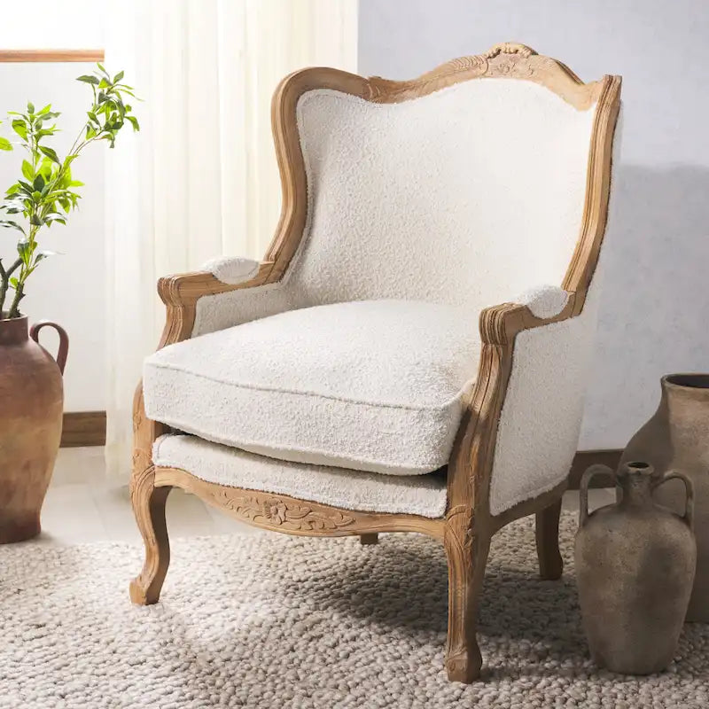 Poltrona con orecchioni Kali Oak in lino naturale - 34Lx34Px40H