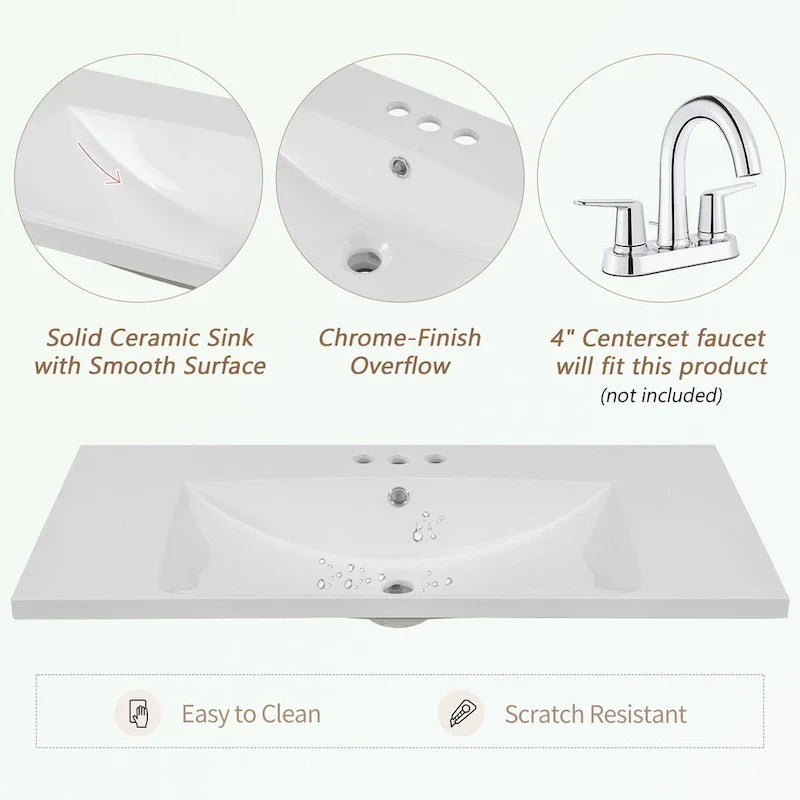 Mobile bagno con lavabo in ceramica, due ante e cinque cassetti