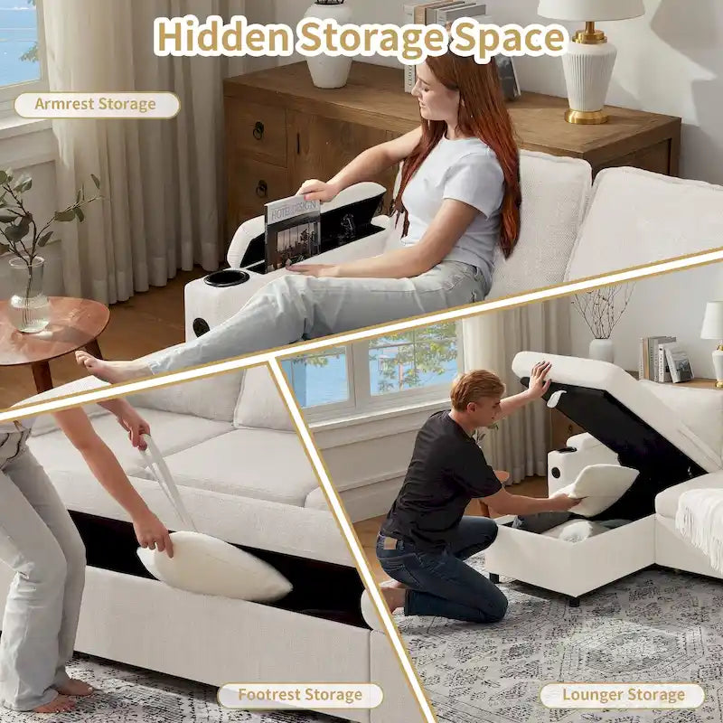 Divano letto a L da 80", Divano letto a scomparsa, Divano letto convertibile con penisola reversibile