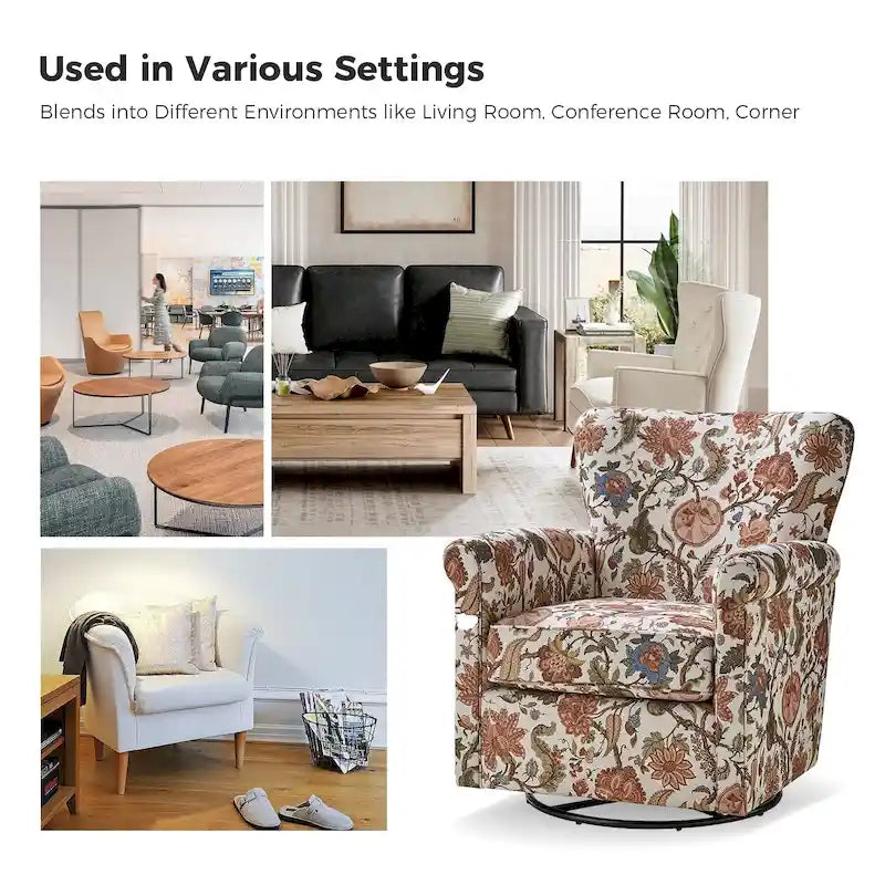 Poltrona girevole a dondolo Georg Comfortable Floral Fabric con braccioli arrotolati di HULALA HOME
