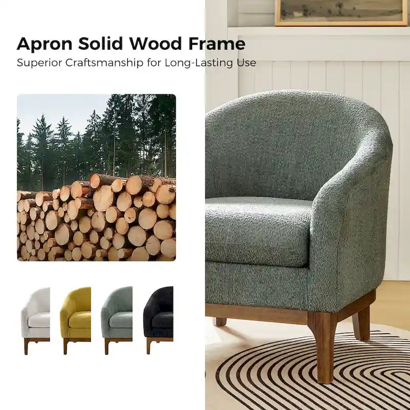 Poltrona a botte Augus Modern Boucle con gambe in legno massello di HULALA HOME