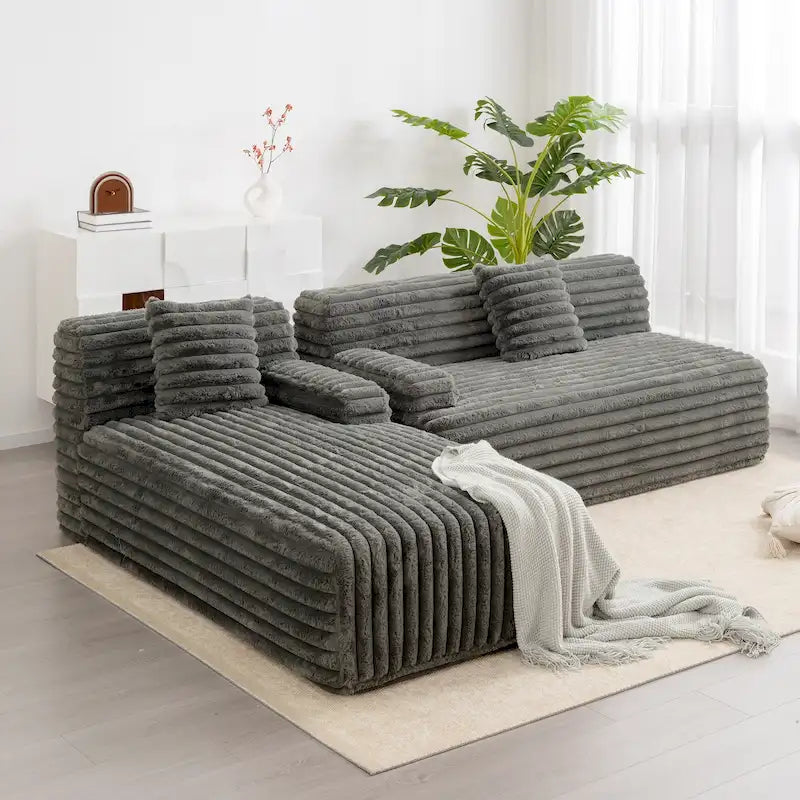 Divano componibile Cloud, divano moderno imbottito con 2 cuscini decorativi, divano combinabile liberamente, divano componibile a L