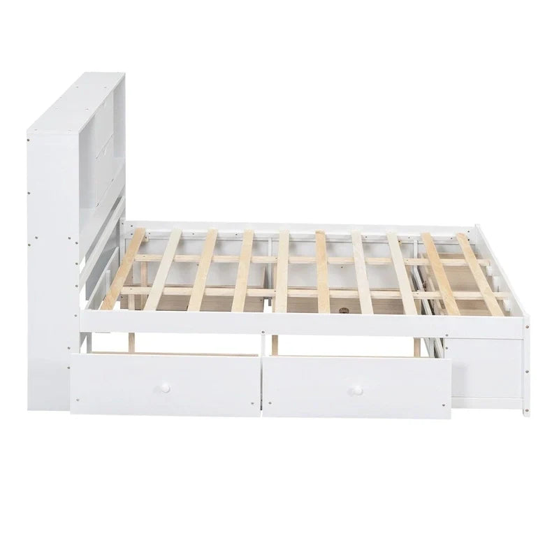 Letto a piattaforma King Size con testiera contenitore e 8 cassetti