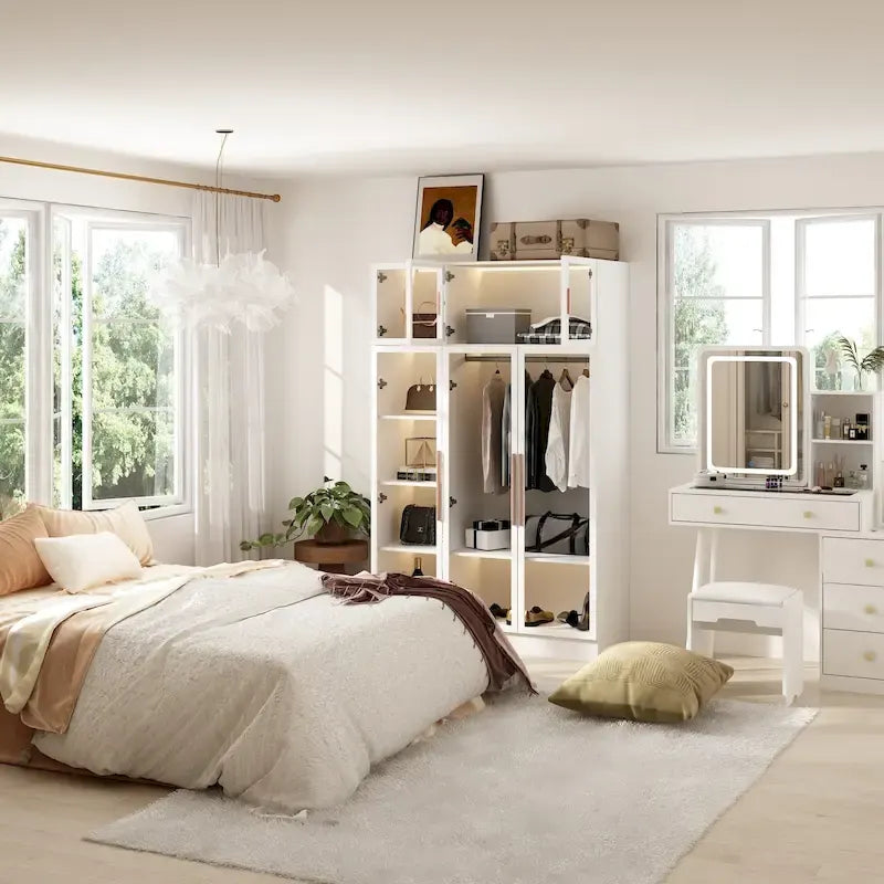 Armadio con ante in vetro da 120 cm con luce LED integrata