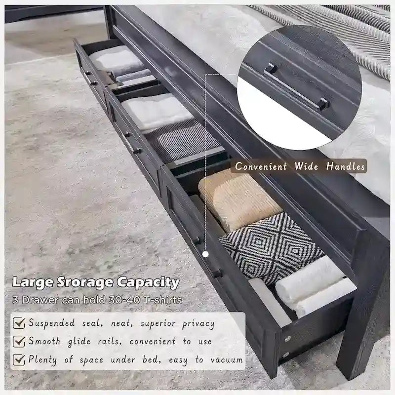 Struttura Letto Matrimoniale King Size in Legno Stile Rustico con Testiera, Base a Piattaforma