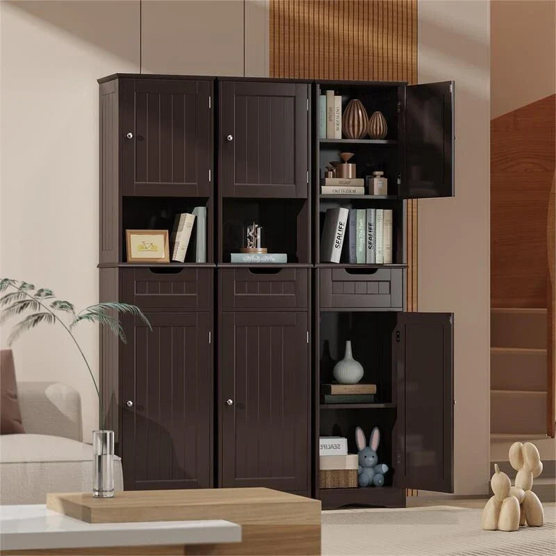 Mobile bagno alto 67 H, Armadietto portabiancheria stretto, Mobiletto contenitore con 2 ante e cassetto