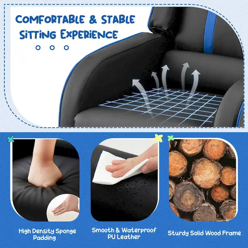 Poltrona Reclinabile Ergonomica Gymax per Bambini in Pelle con Poggiapiedi