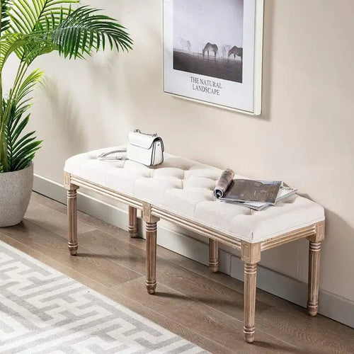 Panca/Poggiapiedi Rettangolare Trapuntata Extra Lunga 48 - Beige