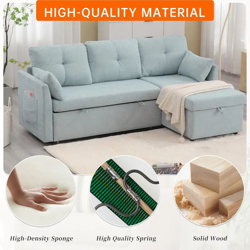Divano Sezionale a L con Chaise Reversibile, Rivestimento in Velluto a Coste/Ciniglia, con Bracciolo Portaoggetti e Tasca Laterale