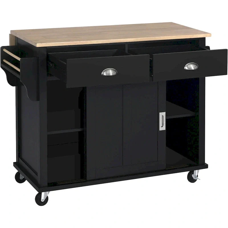 Carrello da cucina con piano d'appoggio ribaltabile in legno di gomma, porta scorrevole a scomparsa con altezza regolabile, isola da cucina su 4 ruote