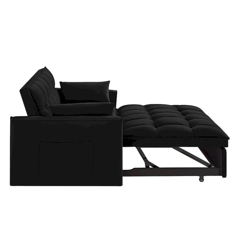 Divano Letto Estraibile 4-in-1 - Divanetto in Velluto - Divano Letto Convertibile con Schienale Reclinabile, 2 Tasche Laterali