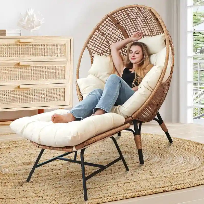 Sedia a Uovo da Interno FINCATI, Sedia a Uovo da Esterno da 440 libbre, Sedia a Uovo Oversize con Ottomana, Sedia a Uovo di Lusso Accogliente con Poggiapiedi