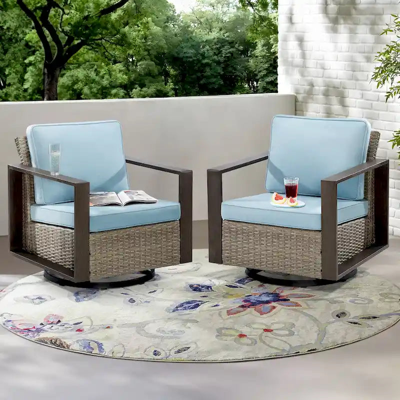 Cozywor Set 2 Sedie a Dondolo da Esterno in Rattan per Patio con Telaio in Metallo e Cuscini