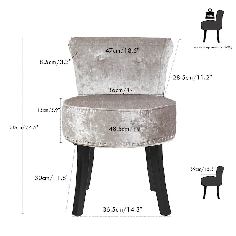Sgabello per vanità in legno massello alto 27,5 - 27,5 A X 19 L X 11,8 P