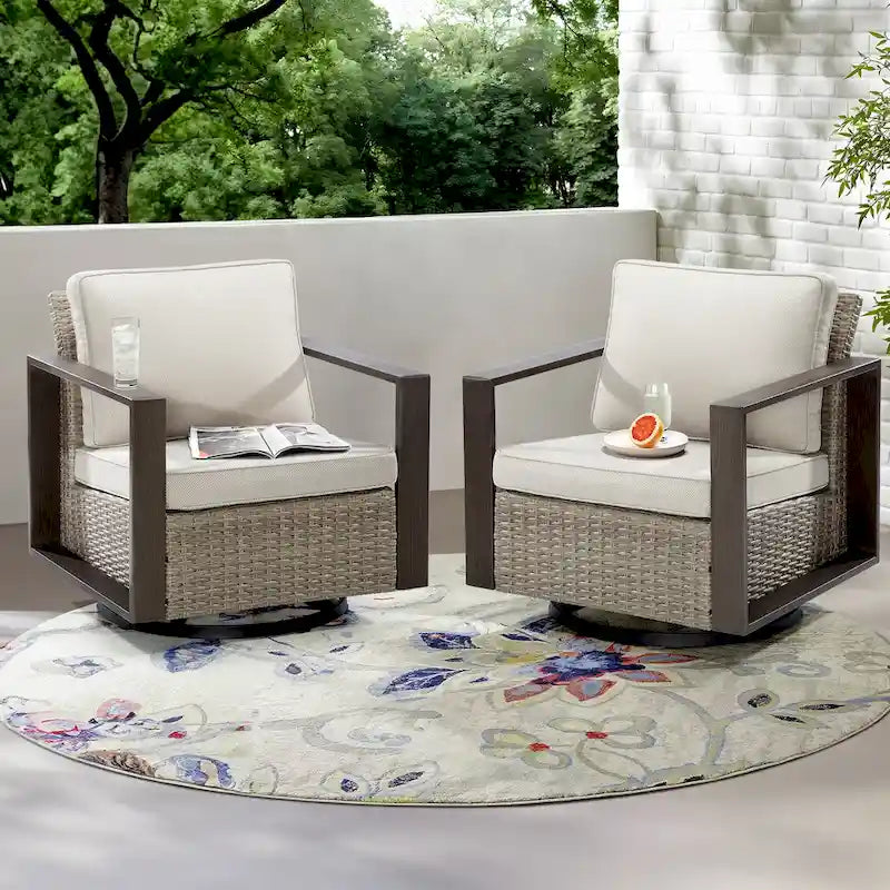 Cozywor Set 2 Sedie a Dondolo da Esterno in Rattan per Patio con Telaio in Metallo e Cuscini