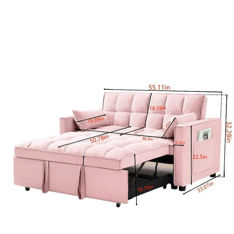 Divano letto 3 in 1 in velluto convertibile con letto estraibile e schienale reclinabile