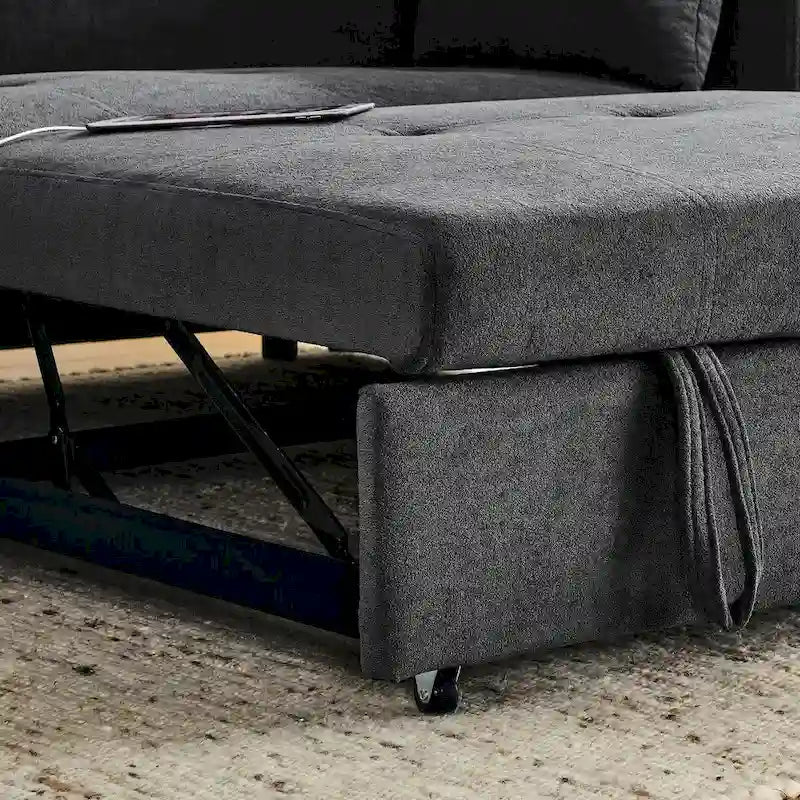 Divano Letto Estraibile 54", Divano Reclinabile 2 Posti con Contenitore, Cuscino Lombare, Presa USB