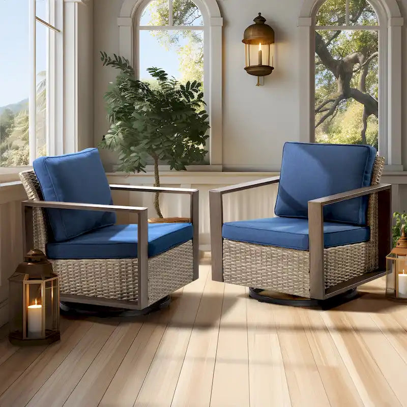 Cozywor Set 2 Sedie a Dondolo da Esterno in Rattan per Patio con Telaio in Metallo e Cuscini