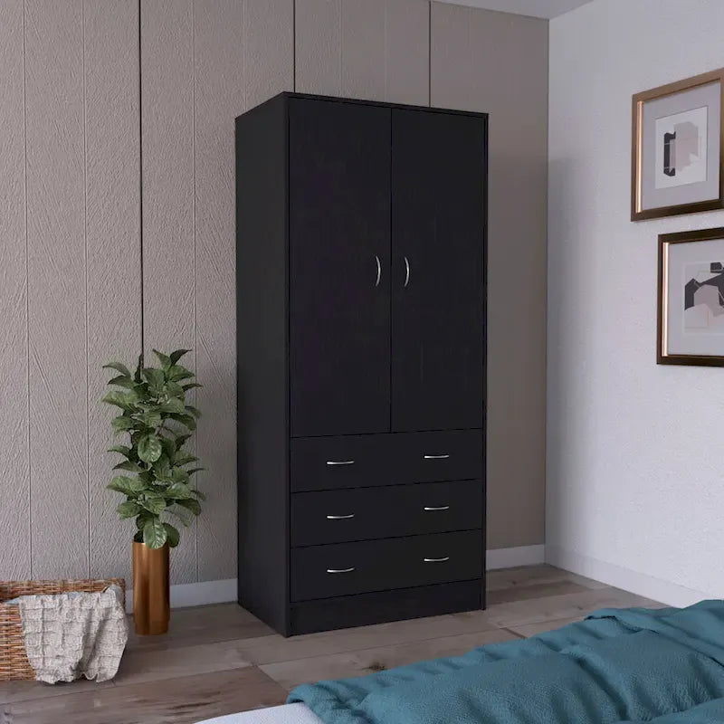19 Armadio moderno a due ante con 3 cassetti e 1 asta appendiabiti per camera da letto