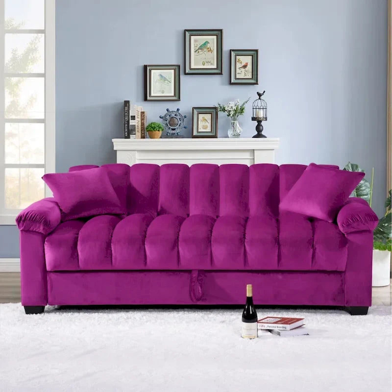 Divano letto convertibile in velluto da 82,7" con 2 cuscini